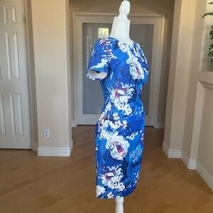 Adrianna Papell Vibrant Blue Floral Midi Dress